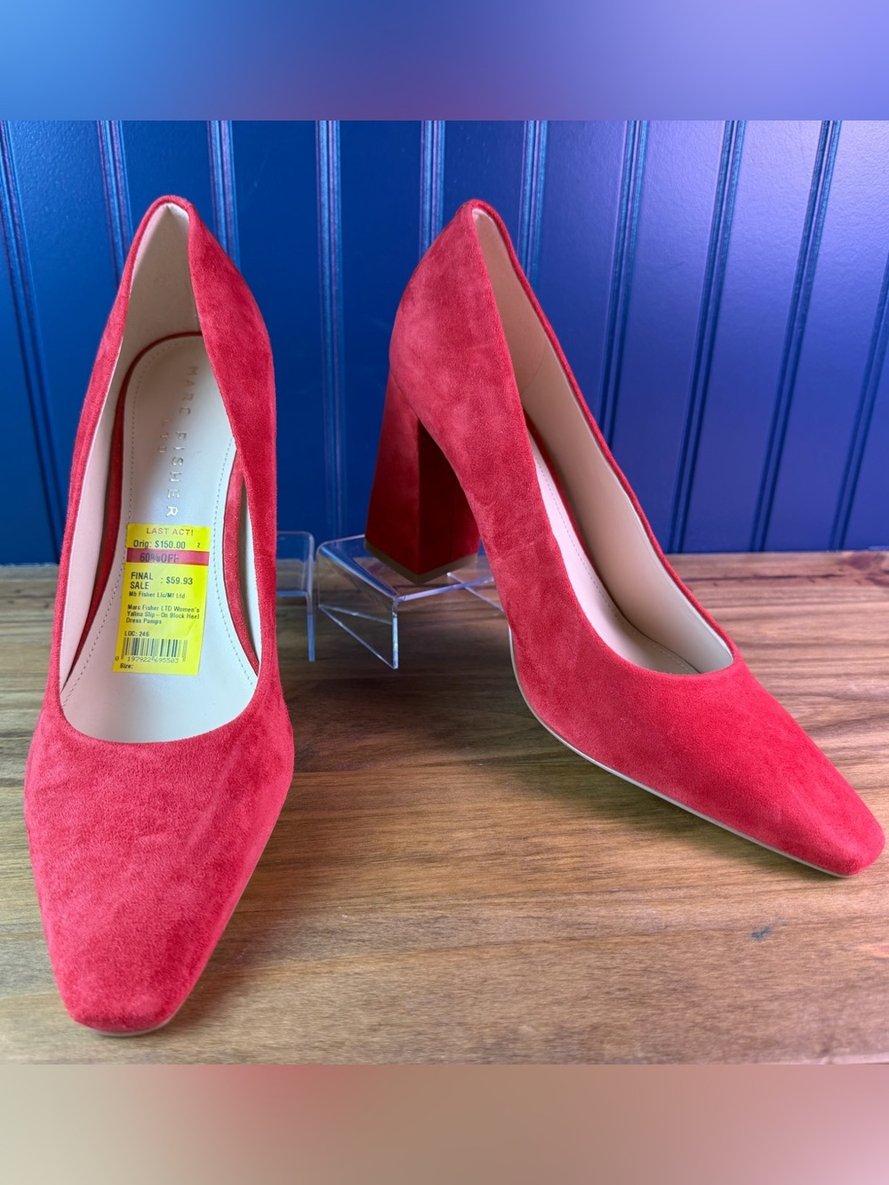 Marc Fisher LTD Yalina Red Suede Block Heel Pumps 9.5M